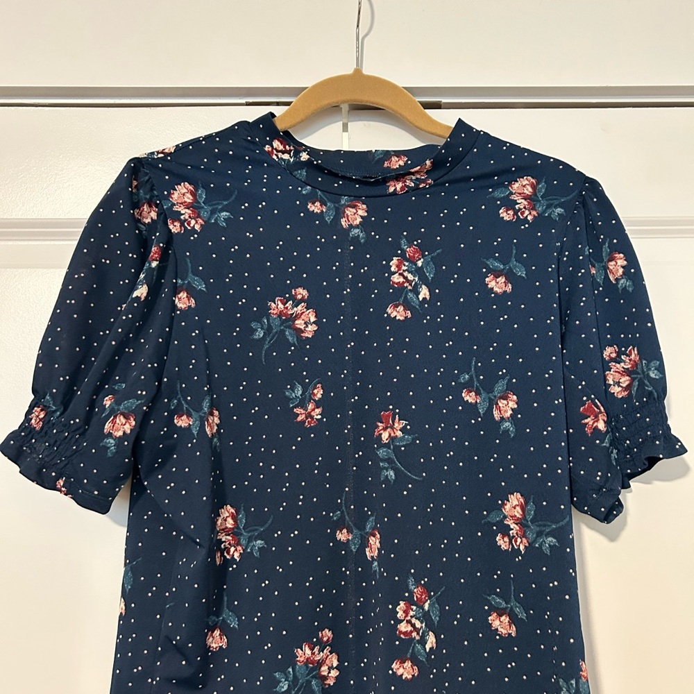 Xhilaration Blue Ruffled Blouse with Peter Pan Collar